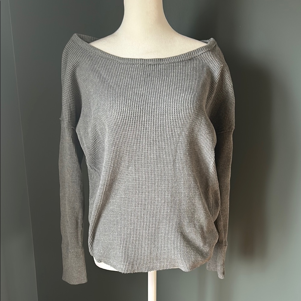 Gray Off-Shoulder Knit Sweater